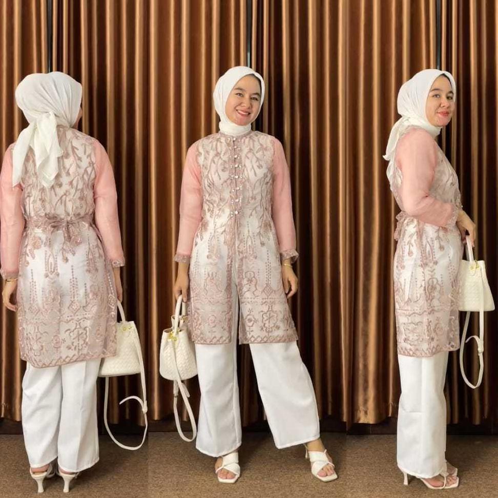 Diskon Hadju Tunik Brokat Sapto Bordir+Tali Pinggang Kancing Payet Diamond Kekinian