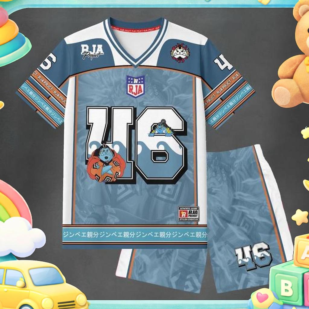Setelan Jersey Anak Cewek Nami Anime One Piece Terbaru | Setelan Jersey Nami Anak Cewek Biru Putih F