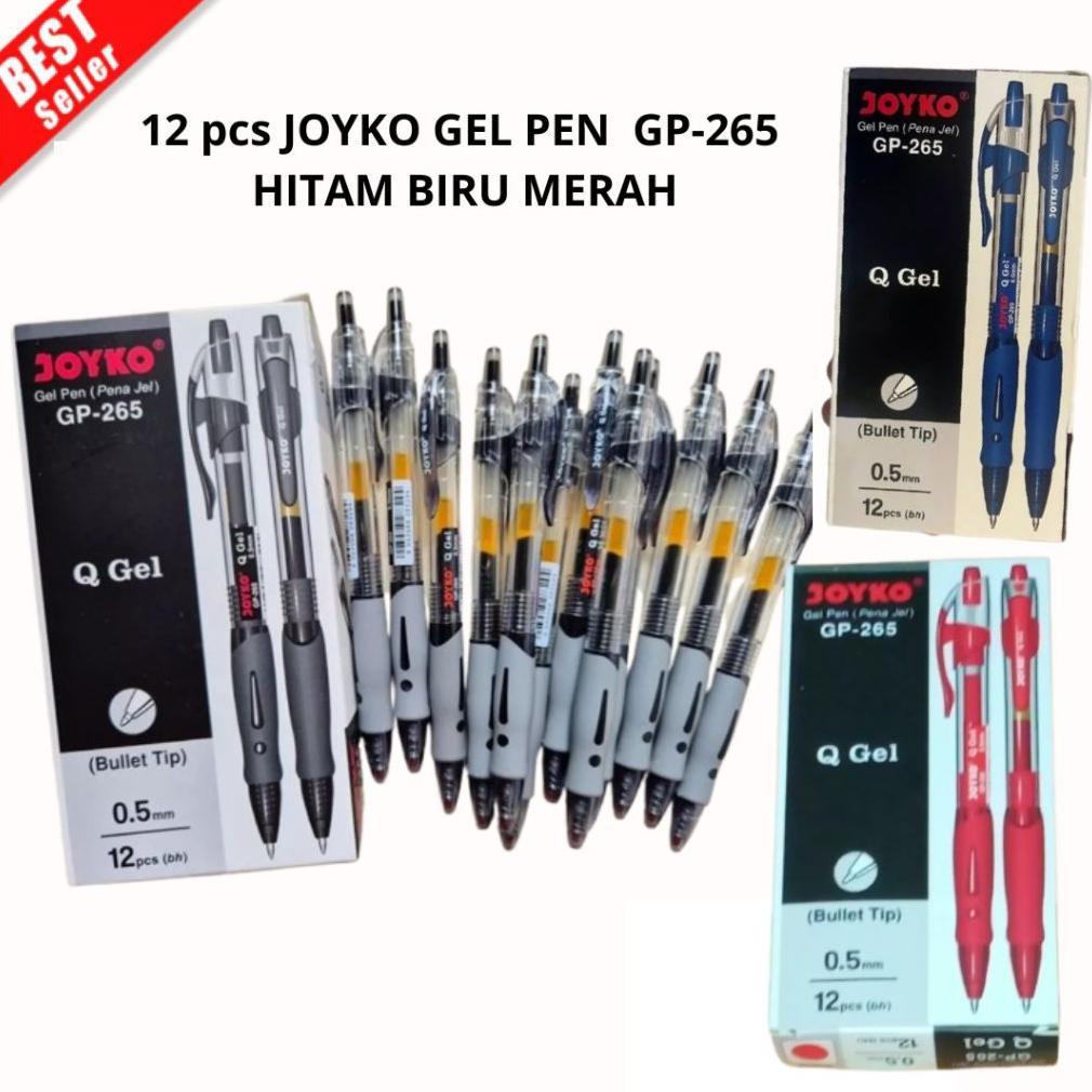 12 PCS (1 LUSIN) JOYKO GEL PEN QGEL GP-265 PENA PULPEN JOYKO CETEK HITAM BIRU MERAH GP265 REFILL  (S