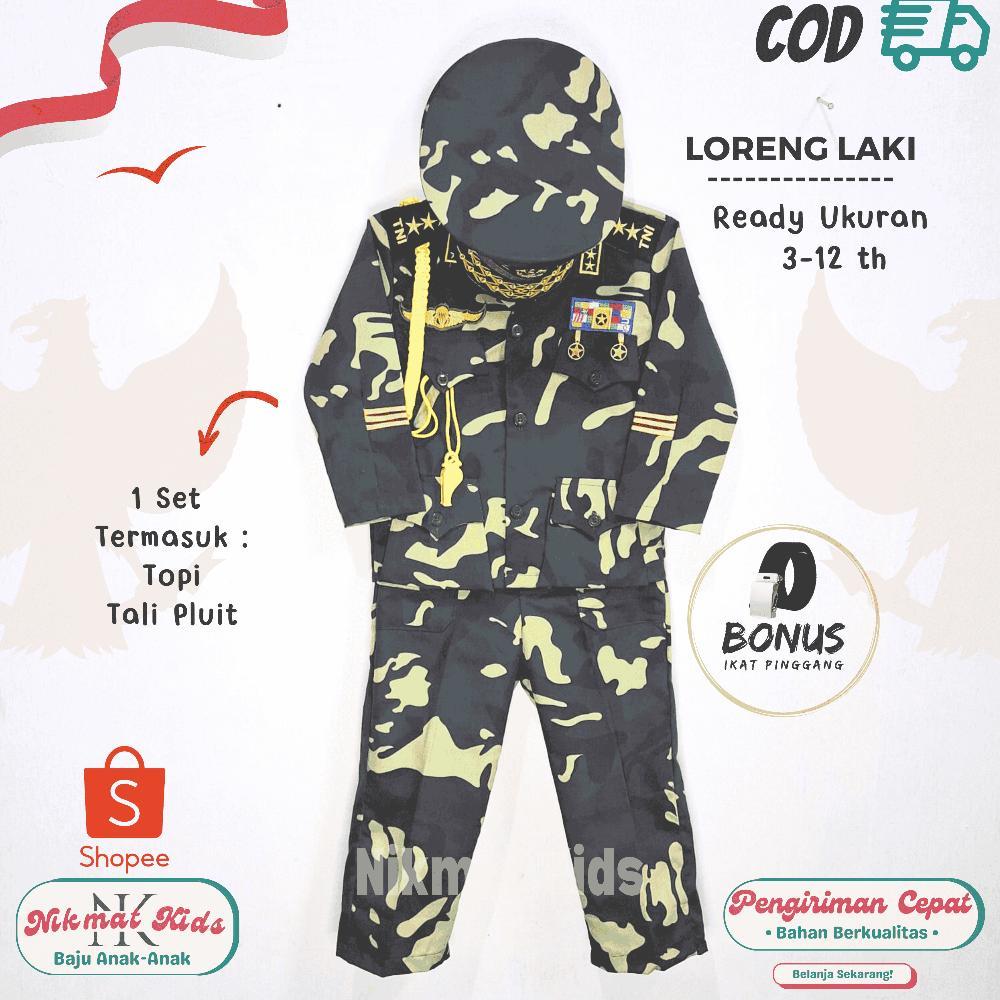 Seragam kostum stelan baju tentara loreng anak profesi anak baju tentara  tni anak laki laki tk paud