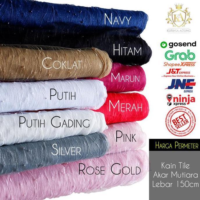 Kain Tile Akar Mutiara Gliter Brukat Per Meter bahan gamis kebaya mewah
