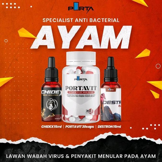 Pakket Obat & Vitamin Ayam Sakit Menular Aratan Semua Jenis Ayam Portavit 30 Caps Chidex Destron Law