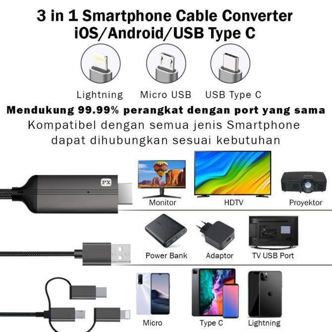 Promo Kabel Hdmi Converter Anycast Dongle Miracast Mirascreen Ezcast Mhl 1 Meter Px Mha-1301