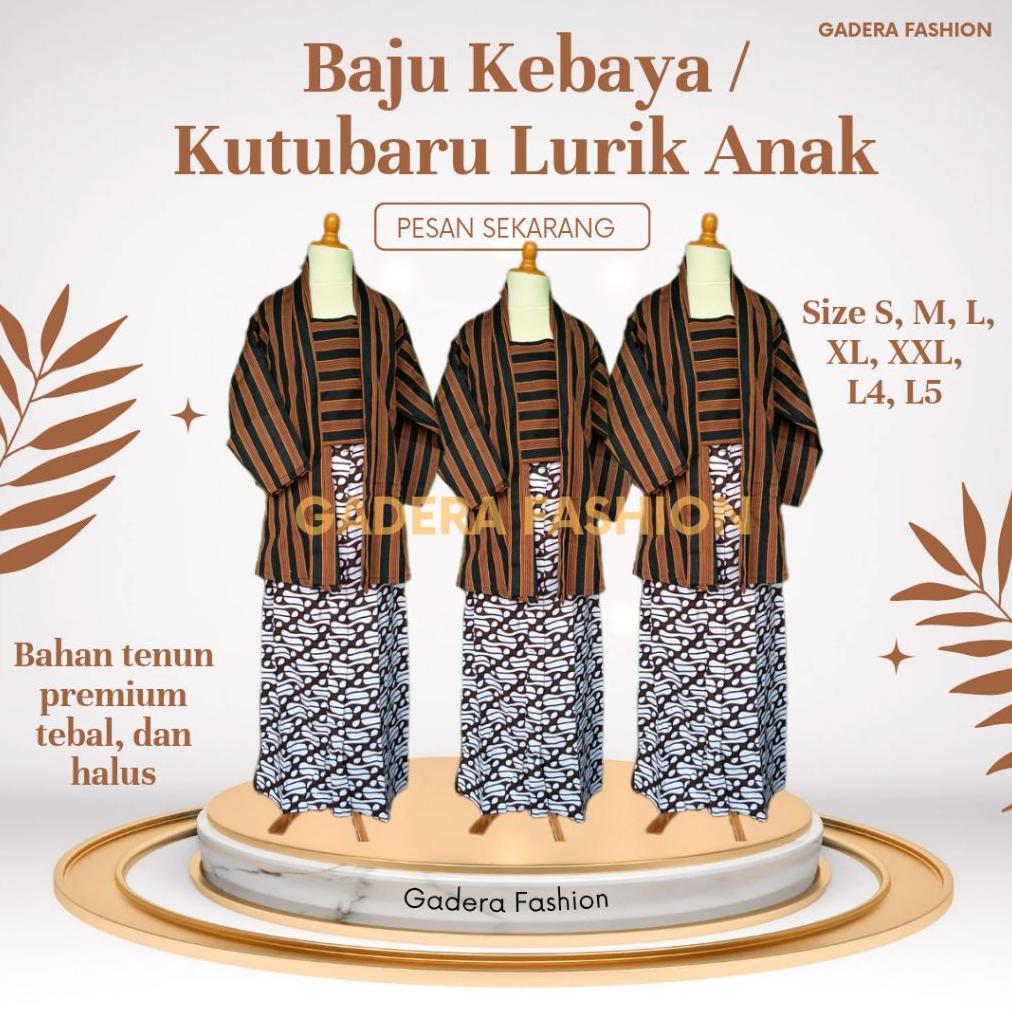 Free Ongkir Kebaya Anak Perempuan Termurah | Kebaya Kutubaru Lurik Anak Cewek Dan Bawahan Rok Jarik 