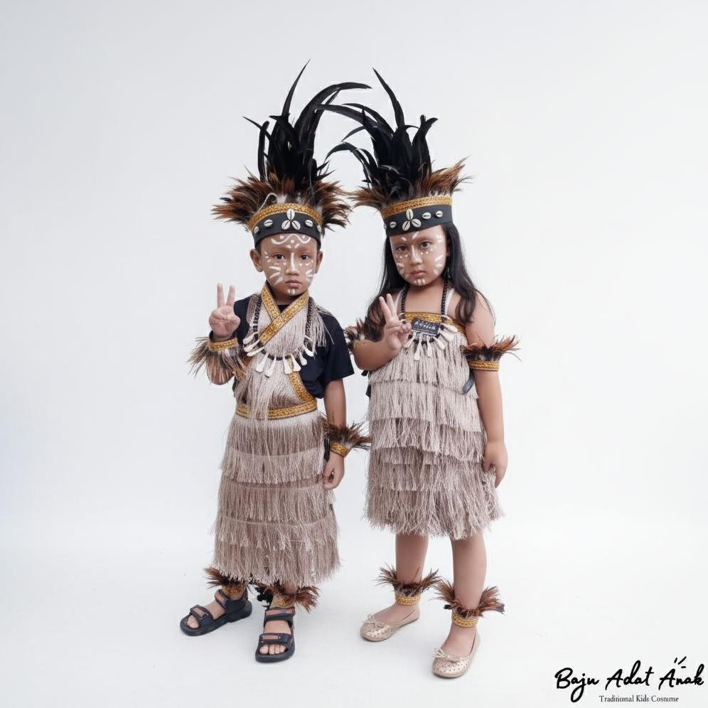 Free Ongkir Baju Adat Papua Anak Laki-Laki Anak Perempuan Rumbai Renda| Kostum Adat Papua | Baju Rum