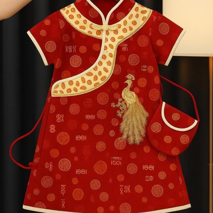 NEW DRESS ANAK CINA MERAK + TAS | BAJU IMLEK ANAK PEREMPUAN ELEGAN 3 BULAN8 TAHUN ORI