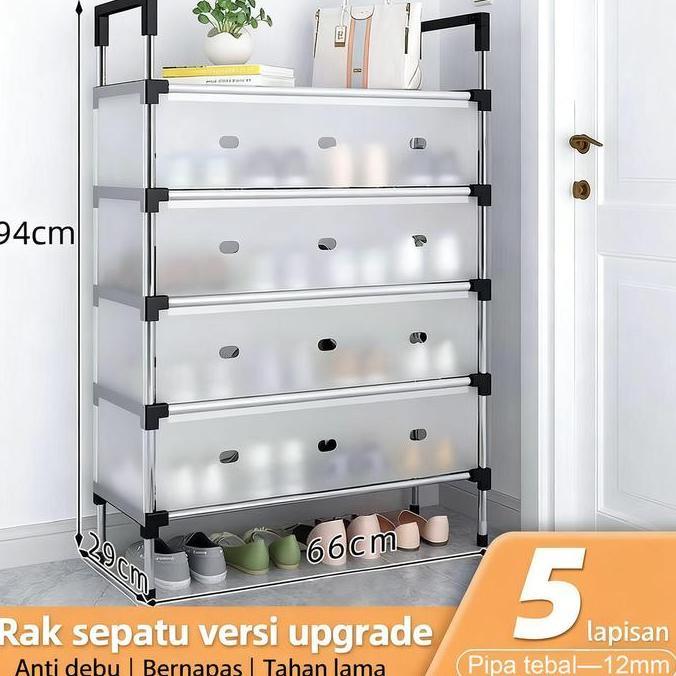 MAQSIC Rak Sepatu Tertutup Tahan Debu 3-7 Susun Rak Sepatu Stainless Kuat Tebal Kokoh Rak Sepatu Min