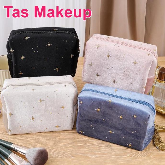 XOHIMA Tas Makeup Plush Cetak Oktagonal Tas Penyimpanan Perawatan Kulit Perjalanan Organizer