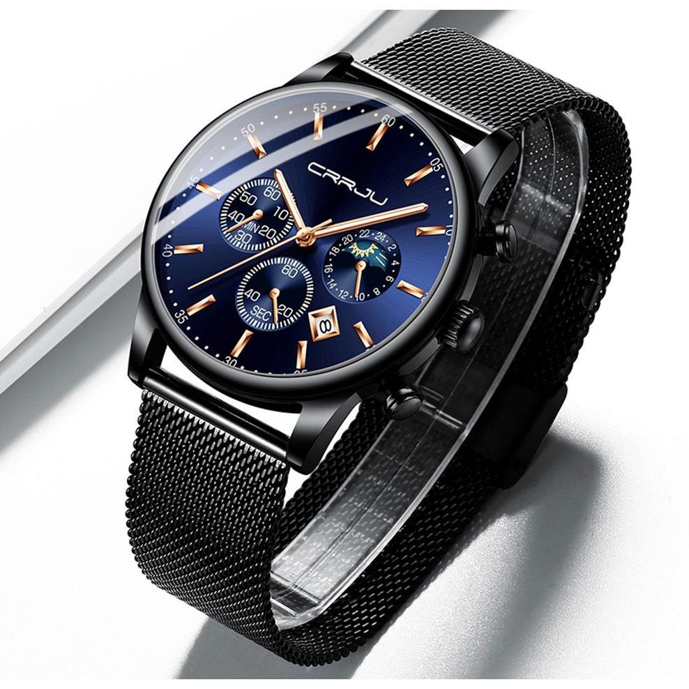 GARANSI CRRJU Jam Tangan Pria/Wanita Cool Trendy Quartz Chronograph Stainless Steel Anti Air Chronog