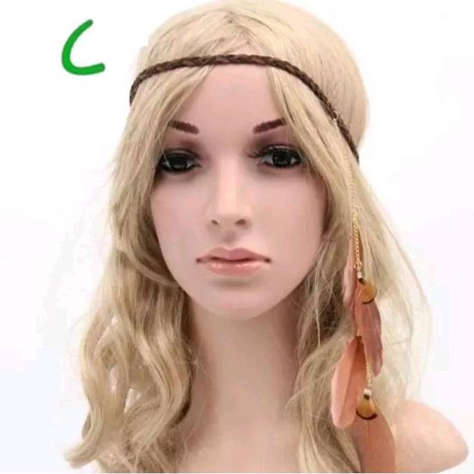 Lockyou- Headband Hiasan Rambut Bulu Indian / Hiasan Kepala Bohemian / Boho Bulu Merak