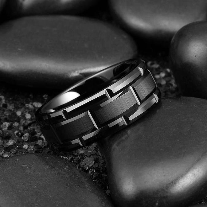 Youboy- Cincin Titanium Motif Susun Bata / Cincin Stainless Polos Simple Casual Bahan Baja Tahan Kar
