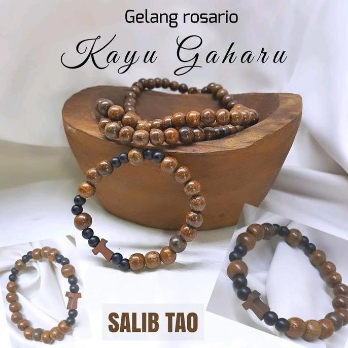 Gelang rosario kayu Gaharu salib Tao MS
