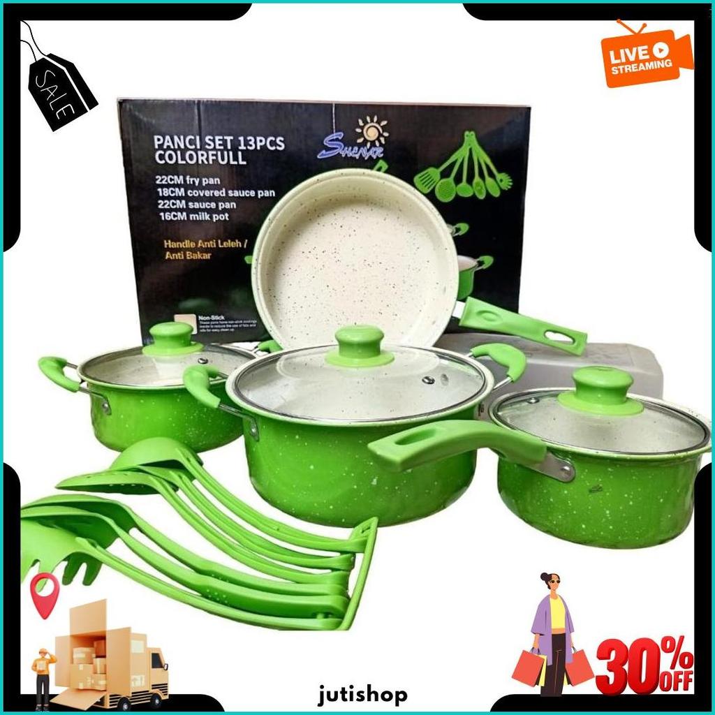 Panci Set 13 Pcs Marble Teflon Cookware Set Rivera Bmw  Warna Panci Set Spatula Serbaguna Pengiriman