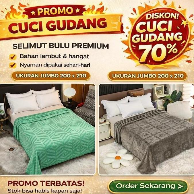 TERLARIS CUCI GUDANG SELIMUT BULU UKURAN JUMBO 200 X 210