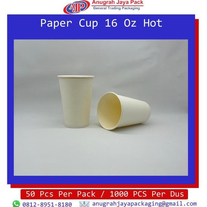 Paper Cup 16 Oz Hot Polos / Gelas Kertas Minuman 16 Oz Tanpa Tutup