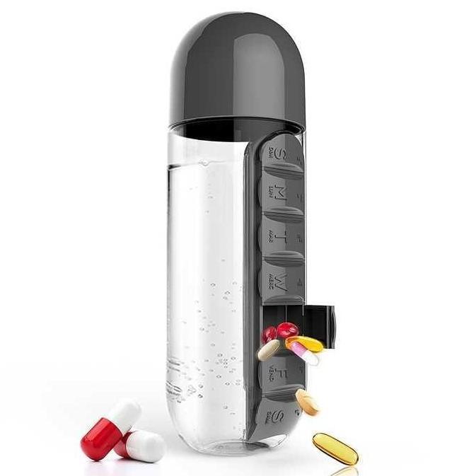 COD Bottles Botol Air Minum Plastik Dengan Slot Tempat Obat Vitamin Unik Aesthetic Untuk Anak Dewasa