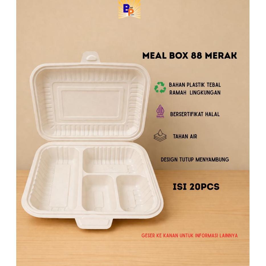 Meal Box Sekat 4 Box88 Merak / Mika Nasi Sekat 4 Isi 20Pcs Warna Cream