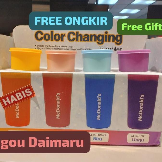Color Changing Tumbler Kuning pink Ungu Biru merah muda Yellow Blue Purple Reusable Cup Colorful Bot