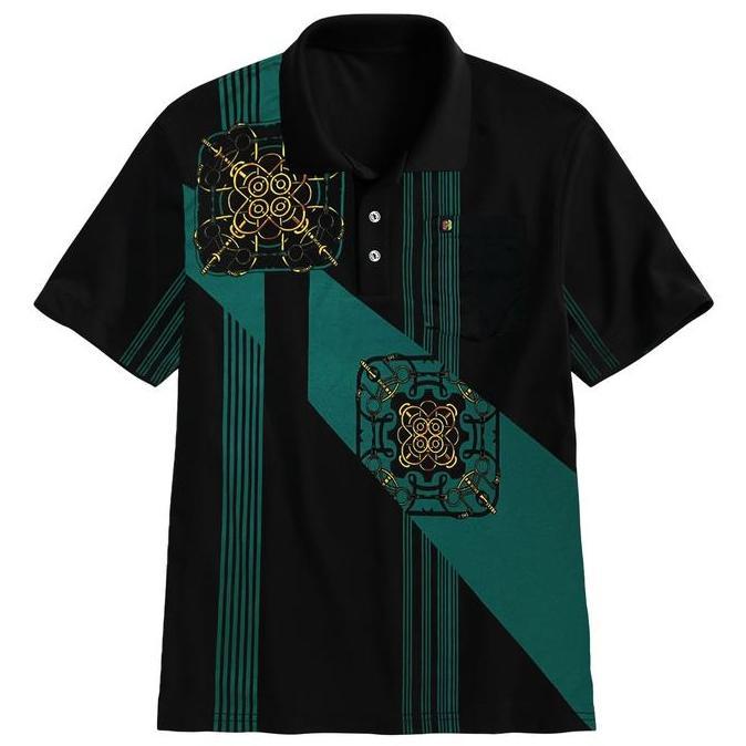 DS143 >> Kaospolos - Kaos Kerah Pria Distro Batik Saku | Baju Kaos Polo Motif Dewasa Kancing Lengan 
