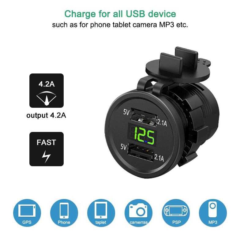 ZEVRACOLLECT CHARGER MOTOR 3 PORT USB FAST CHARGING DENGAN LED VOLTMETER WATERPROOF ORIGINAL ORIGINA