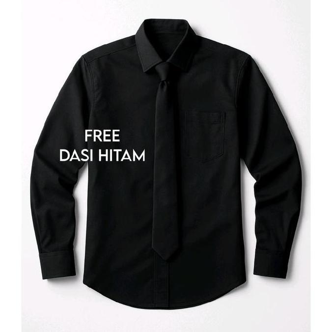 DE126 - FREE DASI Dvandra.id Kemeja Hitam Pria Formal Kasual Slimfit