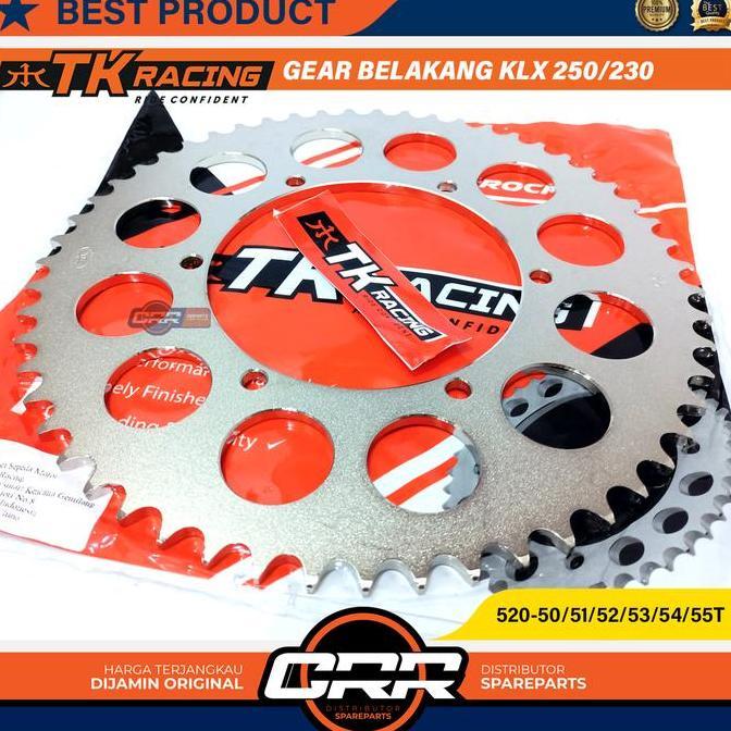 Gear Gir Belakang 520 Kawasaki KLX 250/230 ukuran 520 50T 51T 52T 53T 54T 55T Warna Krom Bahan Baja 