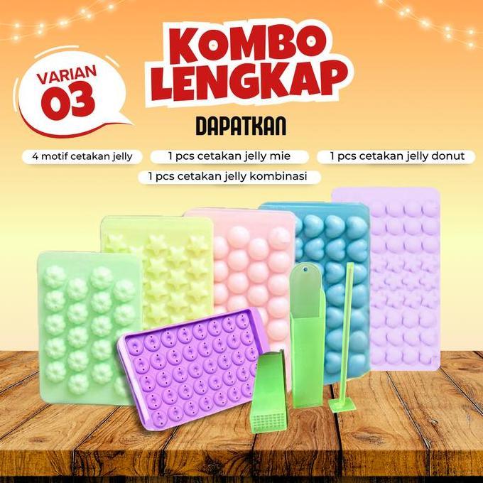 KOMBO LENGKAP 4 Cetakan Es Batu Jelly Bunga, Star, Ball, Love, Cetakan Jelly Kombinasi, Cetakan Jell