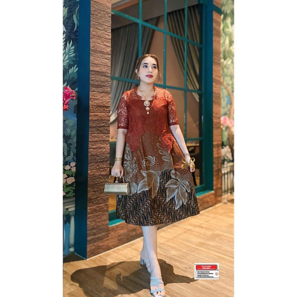 TERMURAH Theresia - Dres Batik Wanita // Dres Batik Mix Brokat// Dres Batik Pesta Wanita By AMC // D