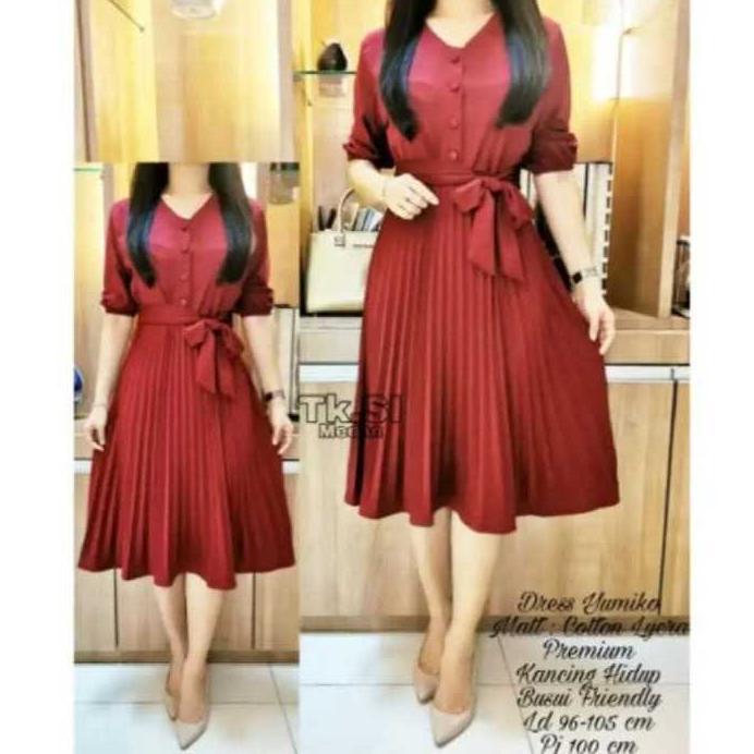 BESTPROMO (MURAH) Dress Midi Wanita Terbaru / Dress Plisket Cotton Premium Combi / Dress Korea