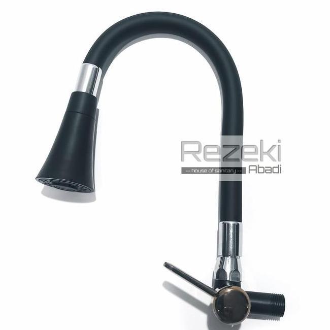 Kran Angsa Fleksibel Hitam Kombinasi Rose Gold Kran Cuci Piring