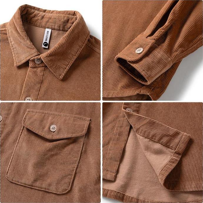 Kemeja Korduroi Polos Pria unisex Lengan Panjang jaket corduroy pria Kemeja Corduroy Pria korean sty