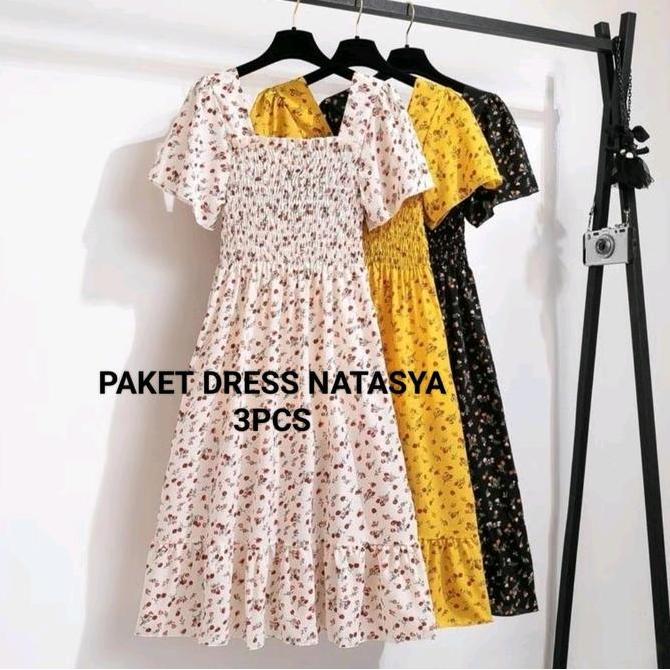 PALING LARIS Gege- PAKET USAHA DRESS NATASYAA KATUN MOTIF Bunga Wanita PALING LARIS