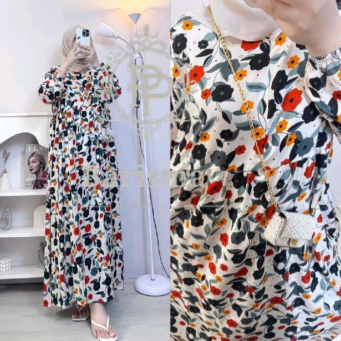 OOTD MIDI DRES WANITA KEKINIAN, MAT RAYON PREMIUM Katun Motif Muslim Nyaman OOTD
