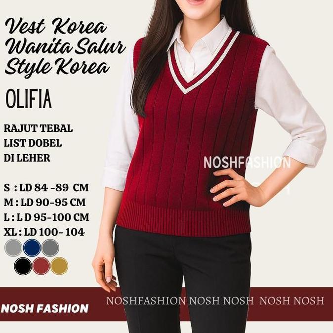 DISKON SPECIAL  Knit Vest Rompi Rajut Wanita Olivia  /Rompi Rajut Kantor Korea Unisex Salur Vest Raj