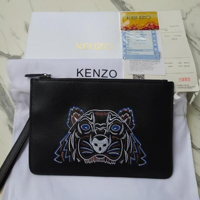Tas Pria Kenzo Tiger Clutch Full Leather 100 % Original