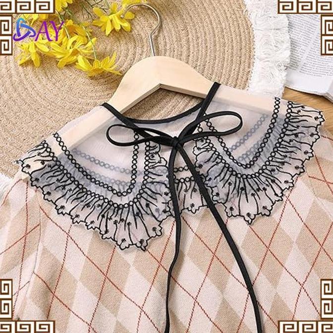 VIVIJEE Kerah Palsu Wanita Korean Style Kerah Bordir Renda Fake Collar Instan Aksesoris Kerah Lebar 