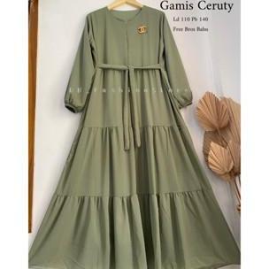 DISKON Gamis Ceruty Babydoll Polos Terbaru | Gamis Simple Free Bros Bahu DISKON