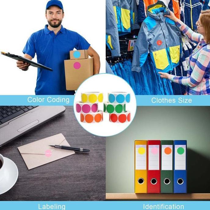 ICHENGO 3 roll Sticker Bulat Dot Label Stiker Bundar Polos Color Dot Stickers Label Dot Serbaguna St