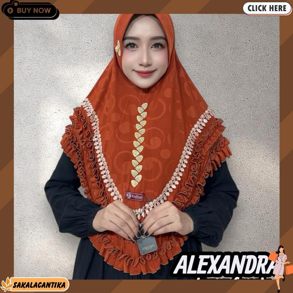 Hijab Instan Bergo Alexandra Pet Anti Tembem Renda Payet Gotik Susun Dua Jersey Fressia Adem Motif E