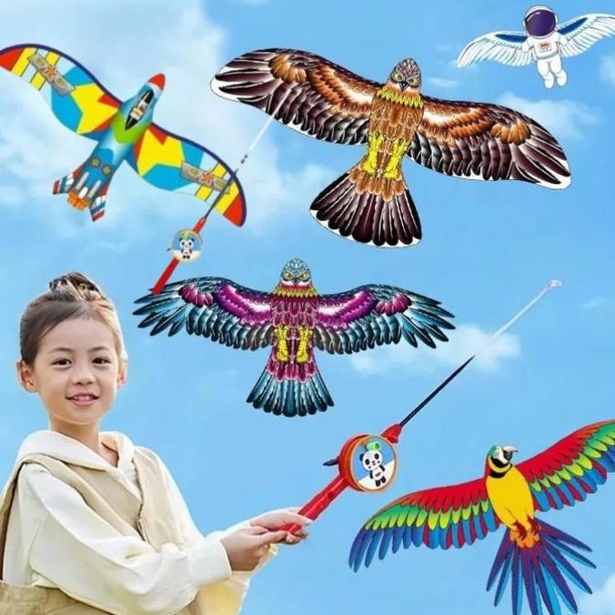 HYAKABA 5 Jenis Layangan Set Joran Mainan Anak Layang Layang Karakter Layang-layang Pancing Dinamis 