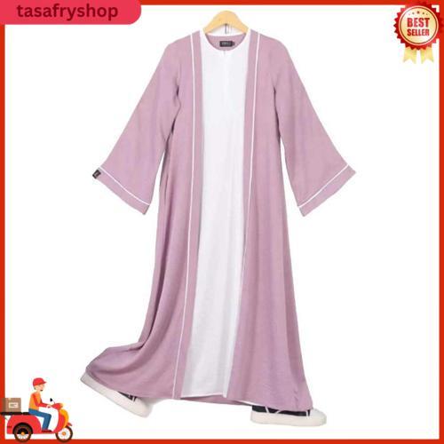 Gamis Two Tone Dua Warna Turkey List Putih Luna Abaya Crinkle Import Maxy Remaja Kekinian Produk Vir
