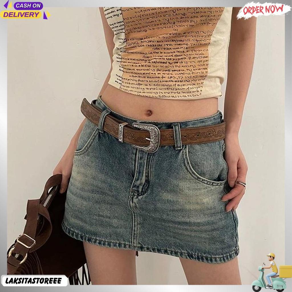 Belt Vintage Amerika Ikat Pinggang Wanita Fahsion Tahan Lama Sabuk Pinggang Lebar Kulit Pu Sabuk Wan