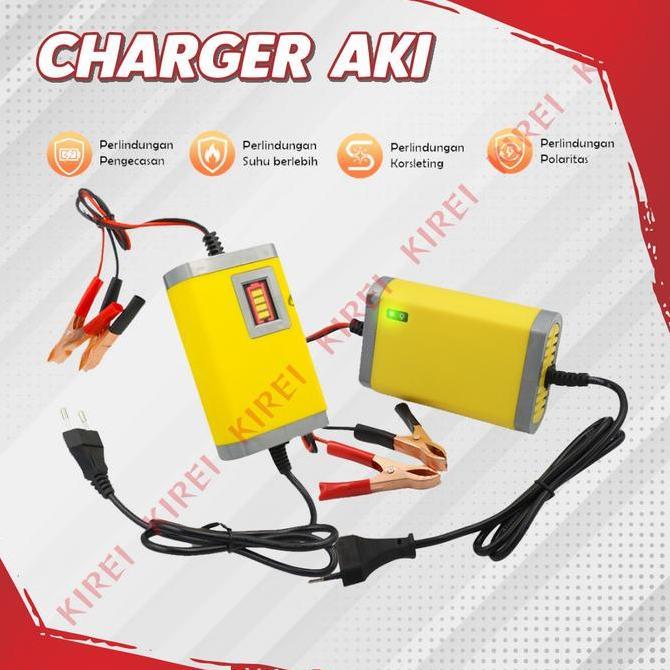 CHARGER AKI PORTABLE MOTOR MOBIL 12V 2A | ALAT CAS AKI ACCU MOBIL MOTOR CAR KABEL KENDARAAN BERGARAN