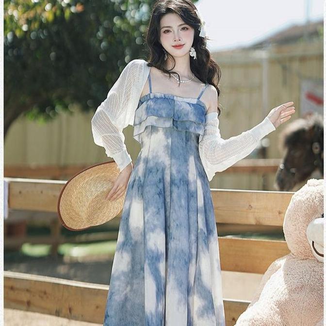KEKINIAN Overall Dress Tie-Dye Abu Look Santai Stylish Soft Grayscale Overall Dress Hijab Friendly O