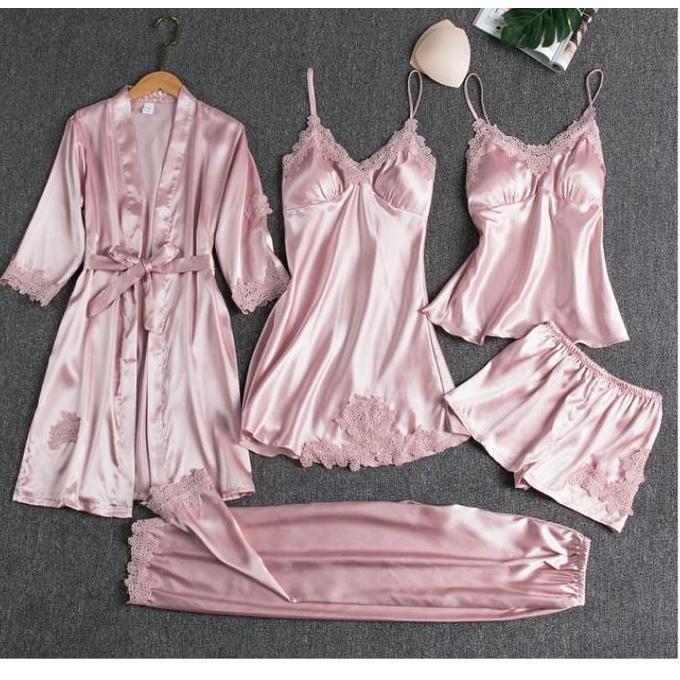 TERPOPULER SN BAJU TIDUR PIYAMA SET SEXY KIMONO 5IN1/BAJU TIDUR SATIN WANITA/PIYAMA 2IN1/PIYAMA 3IN 