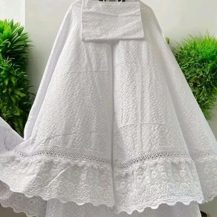 Mukena Katun Rubiah Putih Full Bordir Jumbo Katun Adem Nyaman Ringan