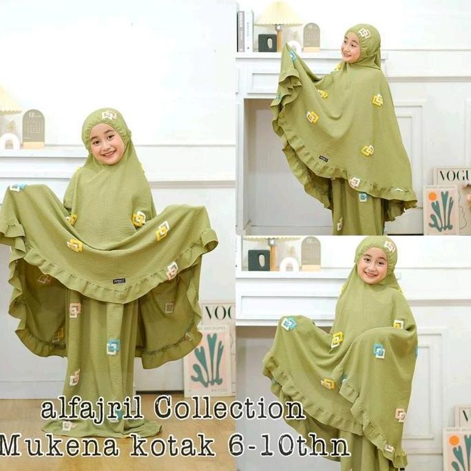 RIYANDEM_ - TERLARIS MUKENAH ANAK MOTIF KOTAK 3IN1 CRINGKLE BORDIR MUKENA PEREMPUAN USIA 6-10 TAHUN 
