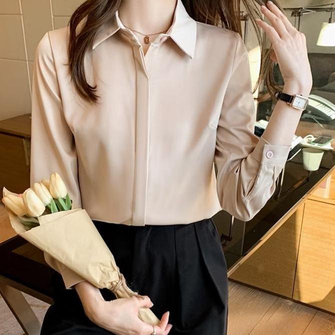 BEST SELLER !! Blus Kemeja Formal Wanita Korean Style Leher V Neck Size M-XXL BEST SELLER !!