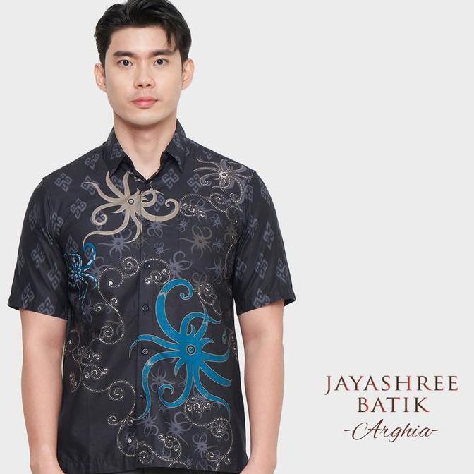 Jayashree - Batik Regfit Arghia Blue Kemeja Batik Pria Lengan Pendek - Baju Batik Kerja Pria Dewasa 