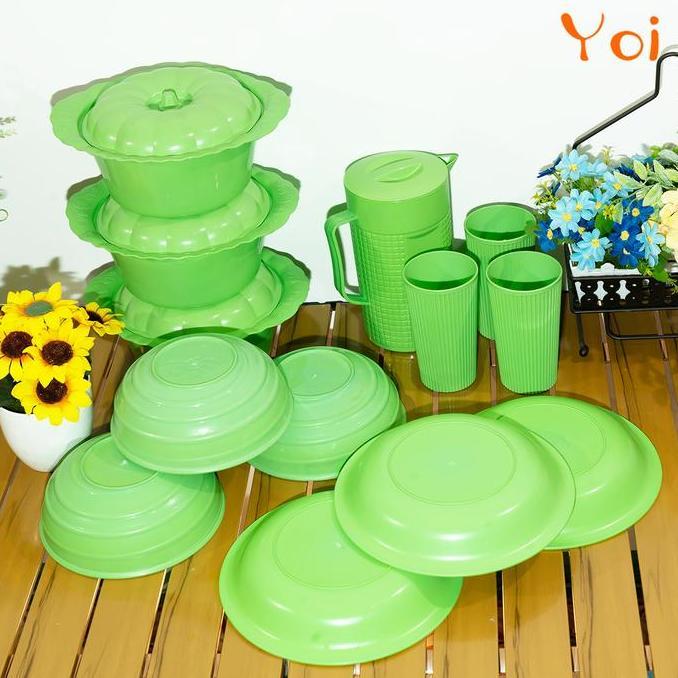 iqbal.desooss - yoi - (13 pcs)  set peralatan makan / set piring, mangkuk, teko, dan gelas / cocok u